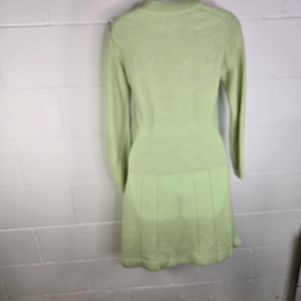 Vintage 70s Light Green Knit Sweater Dress, Mod GoGo Acrylic, Belted - Picture 5 of 10